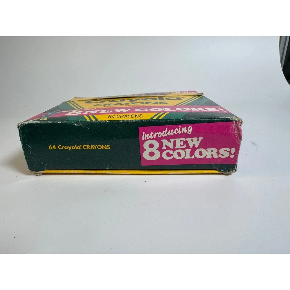 Vintage 1990 Crayola 64 Crayons Box with Sharpener 8 New Colors Collectible Art